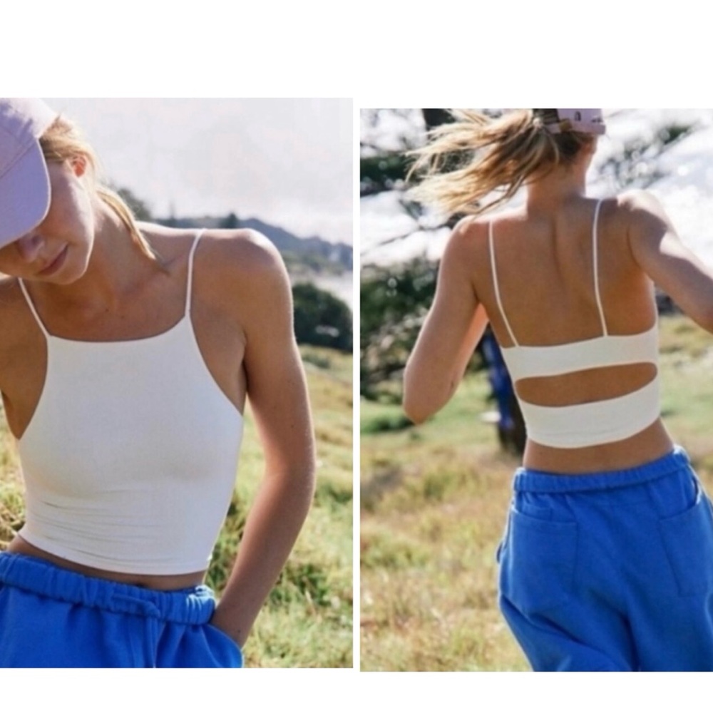 Free People Tighten Up High Neck Cut out White Women's Tank Top